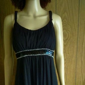 Enfocus Navy Blue Empire Waist Sheer & Sequin Dres